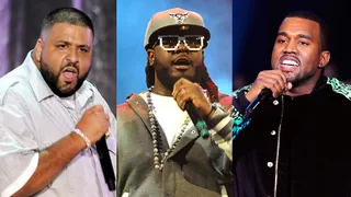 "Go Hard," Featuring Kanye West and T-Pain - Kanye clearly has a penchant for rapping over songs produced by Khaled. In this song, Kanye lets cats know he puts his all into everything he does.&nbsp;   (Photos from left: Kevin Winter/Getty Images, Chris McKay/Getty Images for Jingle Ball 2012, (Photo: EPA/ANDREW GOMBERT /LANDOV)