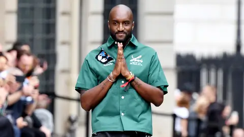 Virgil Abloh greets the crowd during the Louis Vuitton Menswear Spring Summer 2020 show as part of Paris Fashion Week on June 20, 2019 in Paris, France. 