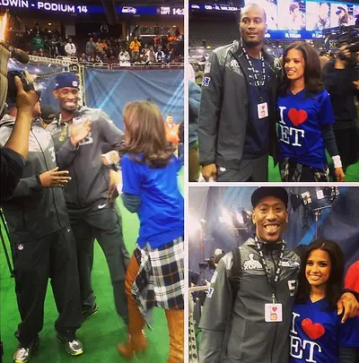 Rocsi Diaz - It looks like the Entertainment Tonight correspondent is team neutral. Instead of a jersey, she opts for a cute graphic T-shirt pulled over her plaid shirtdress and over-the-knee boots for her interview session with Seattle Seahawks players.  (Photo: Rocsi Diaz via Instagram)