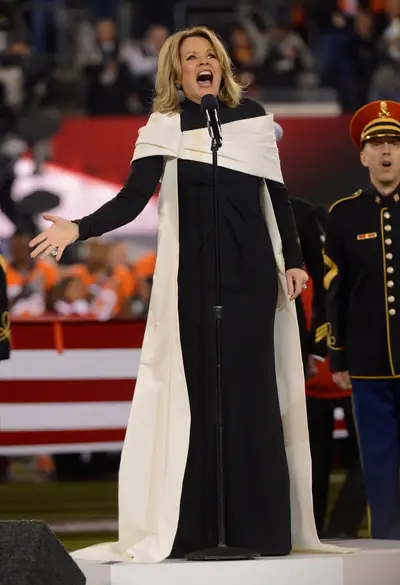 Opera House - Soprano Renee Fleming hit some high notes on &quot;land of the free&quot; likely never heard before at a Super Bowl when she sang the national anthem. Regal in a long white cape over a black dress, Fleming finished in 2 minutes, 3 seconds, easily under the 2:25 for the proposition bet.(Photo: Kevin Mazur/WireImage/Getty Images)