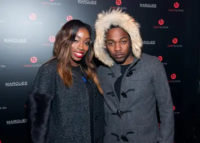 Furry Friends - Estelle and Kendrick Lamar stay warm at the Beats By Dr. Dre special event at Marquee New York on January 31, 2014, in New York City.(Photo: Noam Galai/Getty Images for Beats by Dr. Dre)