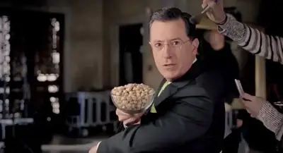 Wonderful Pistachios - Comedian and talk show host Stephen Colbert gets conceited in the Wonderful Pistachios commercials, saying that two teams will be playing a game Sunday “in honor of his first commercial” for the product. It’s just a teaser, but the clip ends with the call to action hashtag “#GetCrackinAmerica.”&nbsp;(Photo: Wonderful Pistachios)