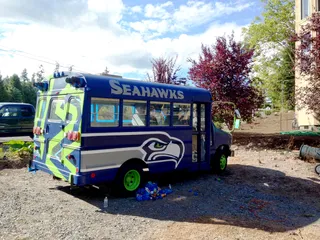 Bussell Wilson - How cool is it to have a bus named after you? An Amazon exec created this hot spot when he needed more space&nbsp;to create an &quot;awesome tailgate experience.&quot; (Photo: Bussell Wilson via Facebook)