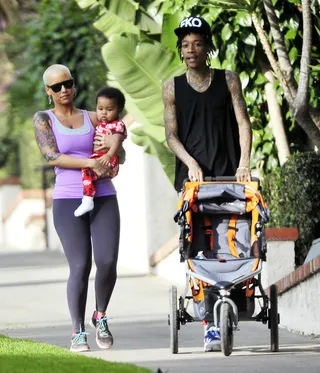 Family Fitness - American rapper Wiz Khalifa takes his wife, Amber Rose, and son, Sebastian, on a hike to Runyon Canyon in Los Angeles.&nbsp;(Photo: WENN.com)