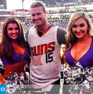 WWE Invasion - WWE superstar Dolph Zigler stops by to kick it with the&nbsp;Phoenix Suns' cheerleaders.(Photo: Phoenix Suns via Instagram)