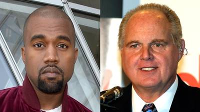 Rush Limbaugh vs. Kanye West - Rush Limbaugh is the latest talking head defending Sigma Alpha Epsilon's racist rant song and told his radio audience, &quot;If this had been a song by&nbsp;Kim Kardashian's&nbsp;husband, and they had sung this song at the Grammys ... it'd be a hit.&quot;(Photos from left: Pascal Le Segretain/Getty Images, Ethan Miller/Getty Images)