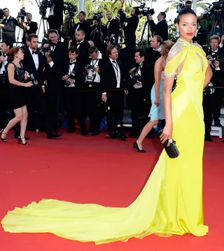 A Ray of Sun - Selita Ebanks wears a Gabriela Cadena gown at the Blood Ties premiere during the 66th Annual Cannes Film Festival at Grand Theatre Lumiere in Cannes, France. (Photo: Pascal Le Segretain/Getty Images)