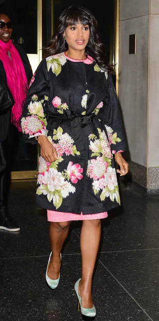 Kerry Washington - Django Unchained and Scandal have made Kerry Washington a fixture on the red carpet. The actress blooms in a floral Dolce &amp; Gabbana Kimono-style coat at The Today Show.  (Photo: Ray Tamarra/Getty Images)