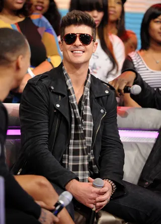 Finish Line – June 12, 2013  - Robin's very catchy single Blurred Lines peaks at #1 on the Billboard 100 chart in 14 countries including the United Kingdom, France, Italy and Canada.As of this date the single sold 1 million copies on iTunes and became Thicke's highest charting song in all 14 countries.(photo: John Ricard / BET)&nbsp;