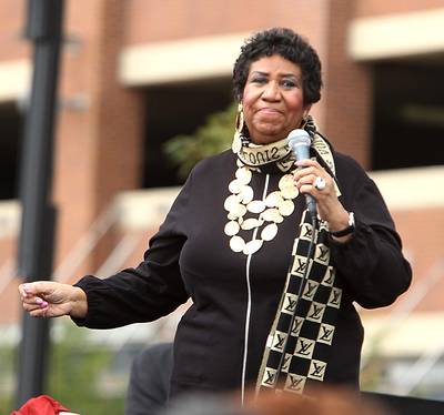 Aretha Franklin&nbsp; - Soul legend Aretha Franklin was the first woman ever inducted into the Rock and Roll Hall of Fame in 1987.&nbsp;(Photo: JGM, PacificCoastNews.com)