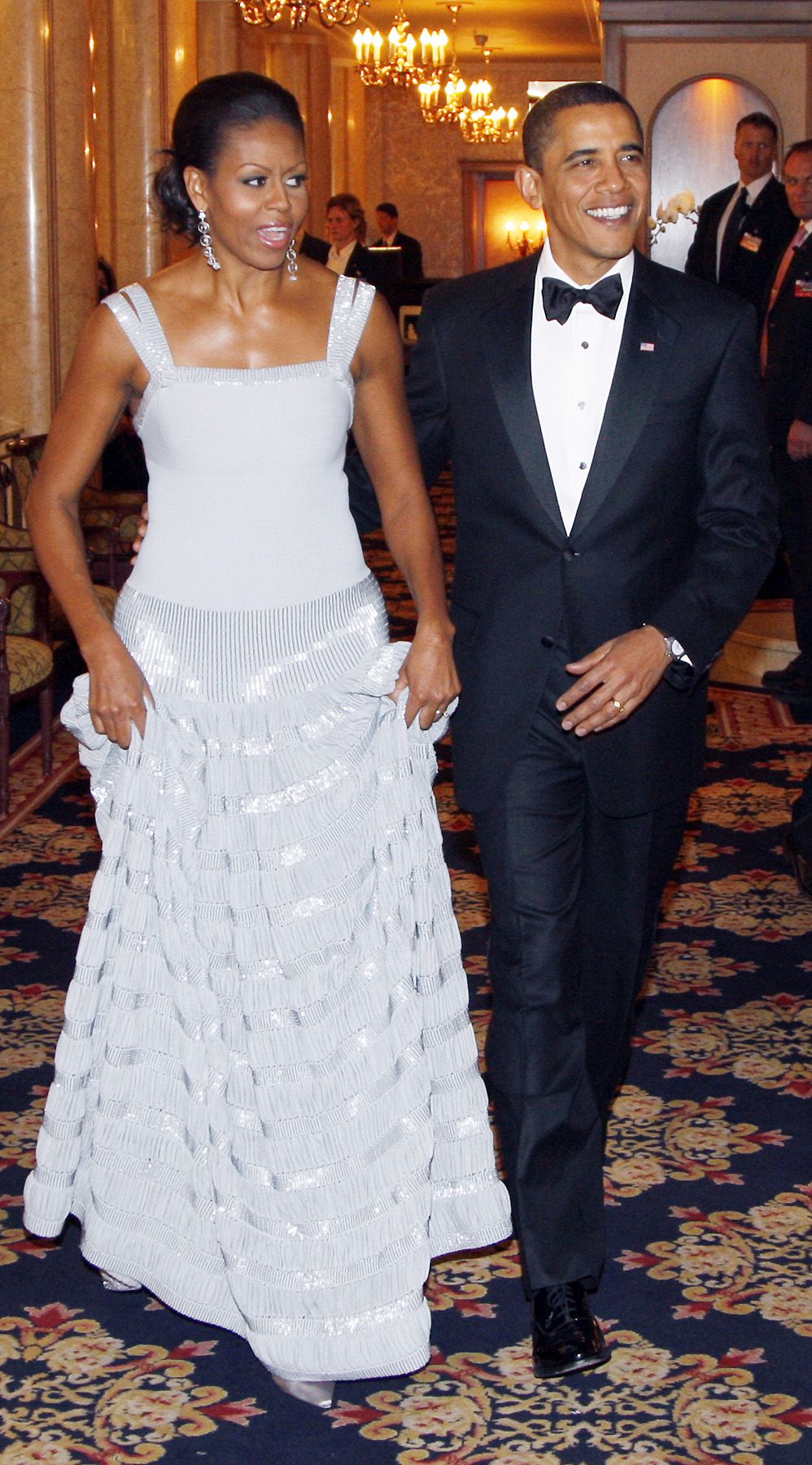 Dateline: Oslo, Dec. 10, 2009 - The first lady accompanies the president at a banquet in Oslo, Sweden, honoring the year's Nobel Peace Prize winners, of which the president was one.   (Photo: Lise Aserud/Scanpix/Landov)
