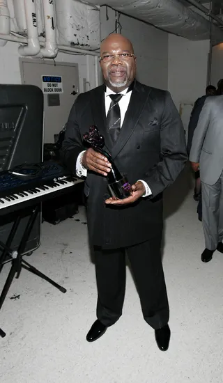 Follow the Leader - Bishop T.D. Jakes received the Award for Education and was so humbled and ecstatic that he stopped backstage to pose with the award. (Photo: GettyImages for BET)