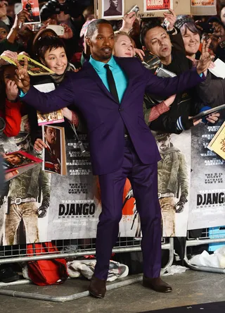 Man of the Hour - Actor Jamie Foxx poses with fans outside the UK premiere of Django Unchained at the Empire Leicester Square in London. (Photo: Ian Gavan/Getty Images)