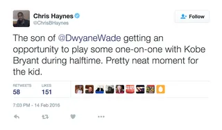 Chris Haynes @ChrisBHaynes - Dwyane Wade's son will never forget this priceless experience.(Photo: Chris Haynes via Twitter)