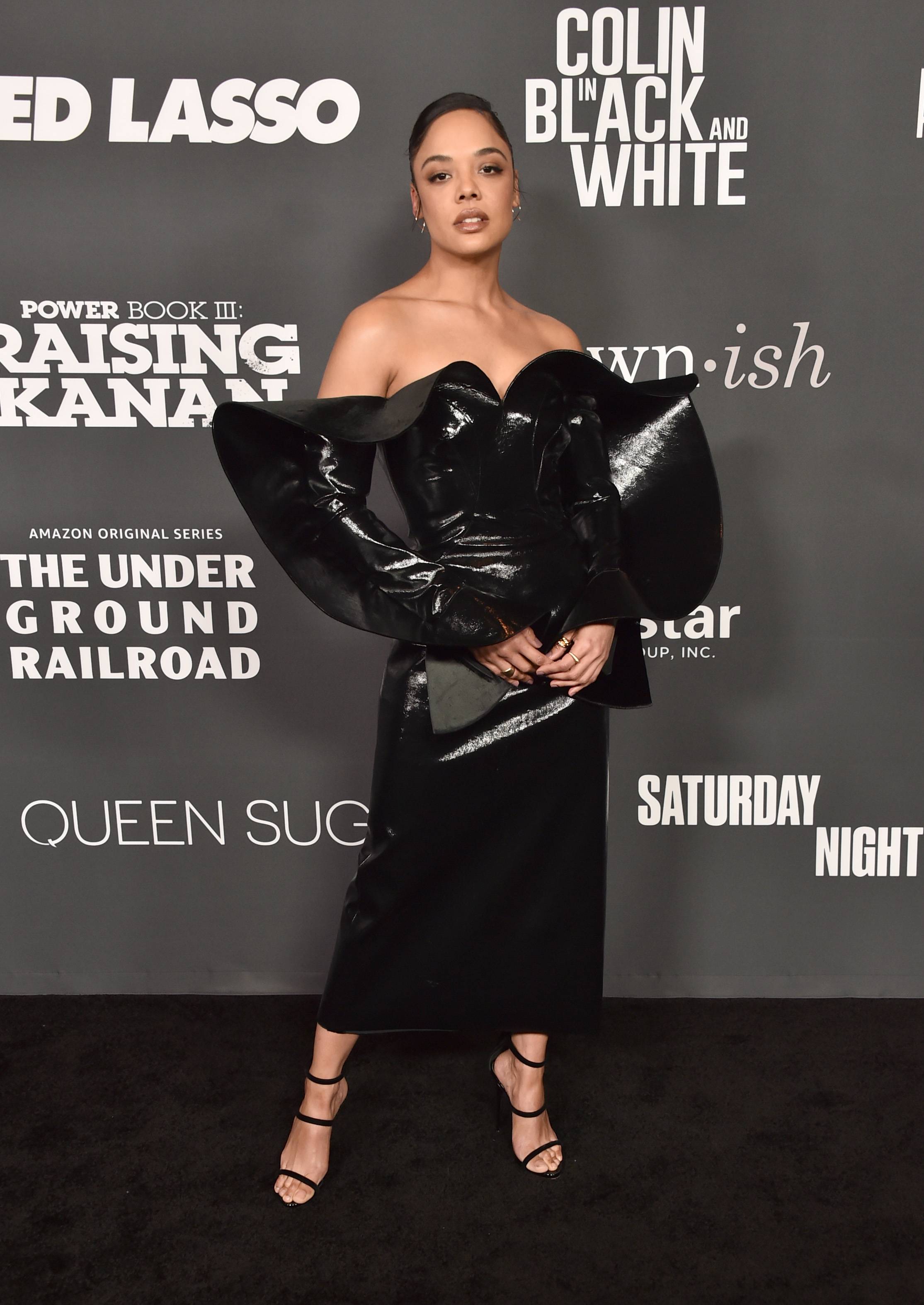 Critics Choice Association’s 4th Annual Celebration of Black Cinema and Television: Tessa Thompson arrived in sculptural Del Core dress.