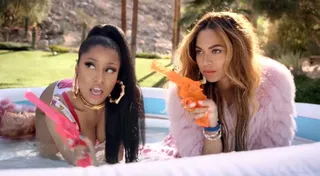 Nicki Minaj f. Beyoncé &quot;Feeling Myself&quot; - This video is a girl's best friend. Nicki Minaj and Beyoncé show us good ol' fashioned summer fun –– a baby pool party and a road trip to Coachella –– for this flawless PinkPrint cut.(Photo: Cash Money Records)