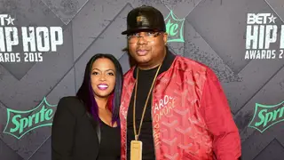 Tracy Stevens and E-40 attend 2015 BET Hip Hop awards at Boisfeuillet Jones Atlanta Civic Center on October 9, 2015 in Atlanta, Georgia. 