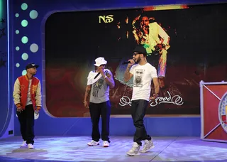 Wow - Nas, Swizz Beatz and Miguel soundcheck at 106 &amp; Park, July 17, 2012.(Photo: John Ricard/BET).