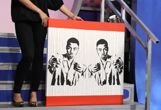 Its Art - Artist Sormeh Saei with her painting of Nas at 106 &amp; Park, July 17, 2012.(Photo: John Ricard / BET)