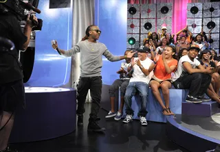 Peace Out - Lil Chuckee walks to the set at 106 &amp; Park, July 16, 2012. (Photo: John Ricard / BET).