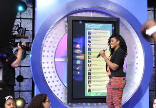 Taylor Takes on the Twitter Wall - Guest correspondent Taylor Blayne at 106 &amp; Park, June 9, 2012. (Photo: John Ricard / BET)