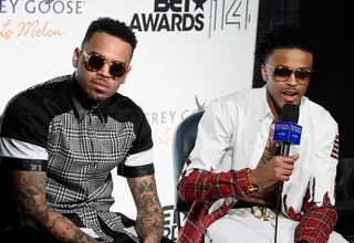A Special Moment for R&amp;B Fans - Chris Brown and August Alsina got interviewed backstage by Chris Spencer. It was a major night as August won several times and Chris Brown had a solid performance.  (Photo: Frazer Harrison/BET/Getty Images for BET)