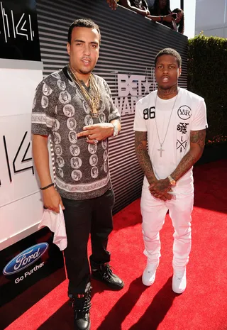 French Montana and Lil Durk - With fresh cuts and cool graphic tees, French Montana and Lil Durk turn up their street style for the carpet.  (Photo: Kevin Mazur/BET/Getty Images for BET)