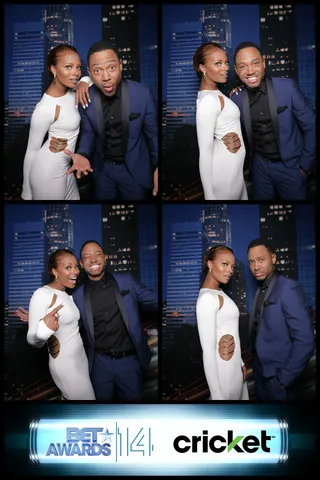 America's Next Top Presenters - Terrence J and Eva Marcille presented for Best Actress. Terrence noted that Eva looked like a "sexy glass of milk," which is one heckuva observation. Lupita Nyong'o won but was not available to pick up her award.  (Photo: Cricket Wireless BET AWARDS Booth)