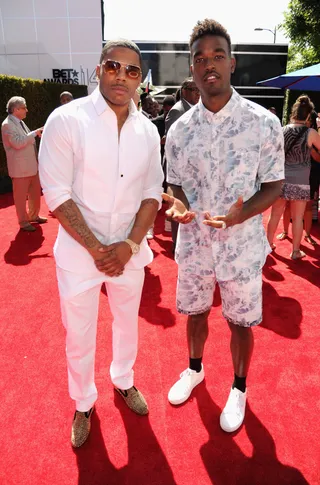 Nelly and Luke James - Both Nelly and Luke James keep cool in summer-ready looks from Al Levant and Opening Ceremony, respectively.  (Photo: Kevin Mazur/BET/Getty Images for BET)