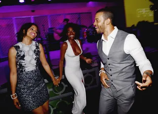 Turn Up - Actors Latarsha Rose, Milauna Jemai and Aaron D. Spears bust their best moves out on the dance floor.  (Photo: Michael Buckner/BET/Getty Images for BET)