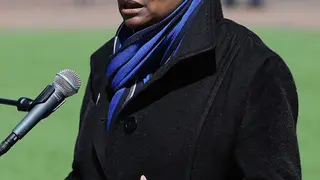 CHICAGO, ILLINOIS - APRIL 16: Chicago mayor Lori Lightfoot speaks during a press outside of Wrigley Field on April 16, 2020 in Chicago Illinois. Wrigley Field has been converted to a temporary satellite food packing and distribution center in cooperation with the Lakeville Food Pantry to support ongoing relief efforts underway in the city as a result of the COVID-19 pandemic. (Photo by Jonathan Daniel/Getty Images)