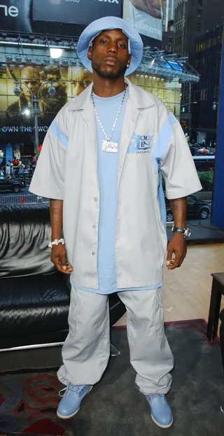 2003 - DMX made an appearance on TRL donning a baby blue 'fit with a matching bucket hat. (Photo: Getty Images)