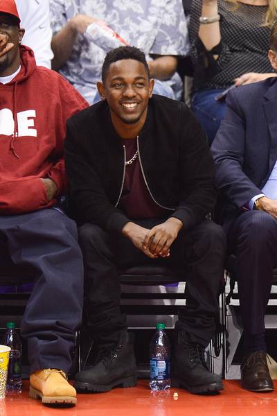 My Time to Shine - Kendrick Lamar is all smiles court side at a Los Angeles Clippers versus Oklahoma City Thunder game at the Staples Center in Los Angeles. (Photo: Noel Vasquez/Getty Images)