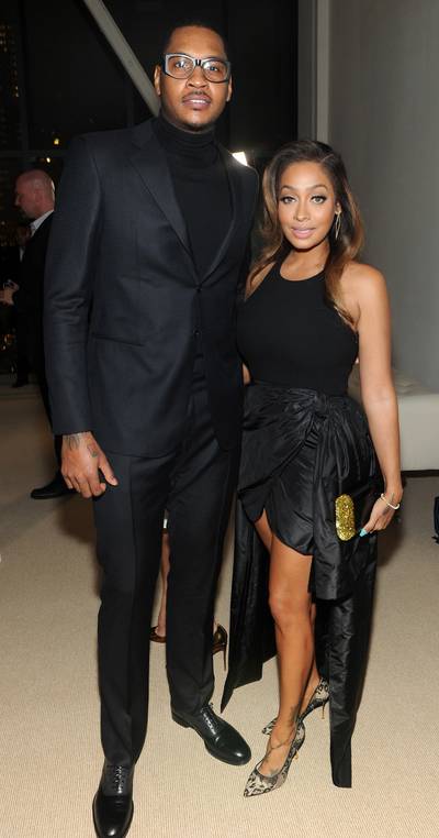 A Fashionable Pair - Carmelo and La La Anthony attend the 2-13 CFDA and Vogue Fashion Fund Finalists Celebration at Spring Studios in New York City. (Photo: Jamie McCarthy/Getty Images)