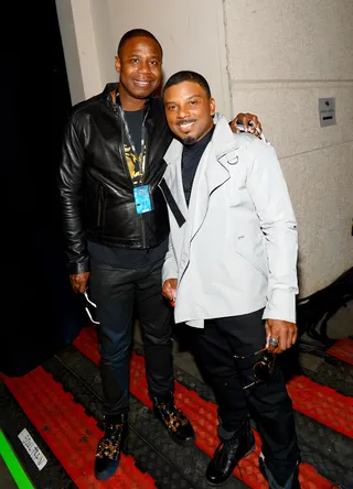 A Beat Box and a Joke  - Master beat boxer Doug E Fresh and comedian Carl Payne share a moment backstage.(Photo: Bryan Steffy/BET/Getty Images for BET)