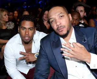 Crooners  - R&amp;B crooners Lyfe Jennings and Bobby V are snapped together as they chop it up during a commercial break.&nbsp;(Photo: Maury Phillips/BET/Getty Images for BET)
