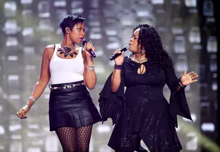 There's Room for More Than One Diva - J Hud (L) and singer Evelyn &quot;Champagne&quot; King give a divalicious performance at the 2013 Soul Train Awards.   (Photo: Ethan Miller/BET/Getty Images for BET)