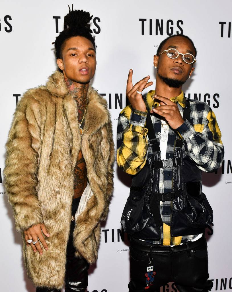 WEST HOLLYWOOD, CALIFORNIA - DECEMBER 15: Hip hop duo Rae Sremmurd with Swae Lee (L) and Slim Jxmmi attend the TINGS Magazine Issue 2 Launch Event Hosted By Rae Sremmurd at 1OAK on December 15, 2018 in West Hollywood, California. (Photo by Rodin Eckenroth/Getty Images)