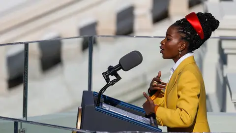 WASHINGTON, DC - JANUARY 20:  Poet Amanda Gorman recites a poem during the Presidential Inauguration on Wednesday, Jan. 20, 2021 in Washington, D.C. During today"u2019s inauguration ceremony Joe Biden becomes the 46th President of the United States and Kamala Harris becomes the Vice President. (Gabrielle Lurie / The San Francisco Chronicle via Getty Images)