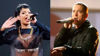 Eminem Feat. Rihanna - "The Monster" - Eminem had so much success with "The Monster" single featuring Rihanna that it helped power a summer tour of the same name with the two superstars. The hit record also earned him a nomination for Best Collabo.(Photos from left: Stefan Gosatti/Getty Images, Frederick M. Brown/Getty Images)