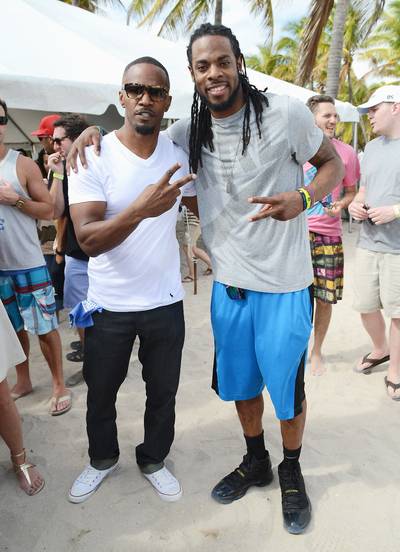 The All-Stars - Academy Award winner&nbsp;Jamie Foxx and NFL Super Bowl Champ Richard Sherman attend Chefs + Models Volleyball Tournament during the Food Network South Beach Wine &amp; Food Festival in Miami. (Photo: Michael N. Todaro/Getty Images for Food Network SoBe Wine &amp; Food Festival)