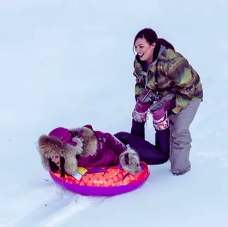 Let’s Ride - Whee! The birthday girl is a natural when it comes to downhill sledding.&nbsp;  (Photo: Rihanna via Instagram)