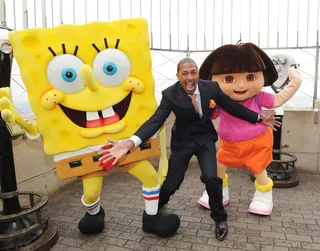 Let There Be Light - Nick Cannon joins SpongeBob and Dora the Explorer as they light the Empire State Building orange in honor of Nickelodeon's 10th Annual Worldwide Playday in NYC.&nbsp;(Photo: TPG / Splash News)