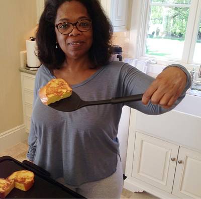 Oprah Winfrey - We hope she saved some for us! The media mogul shows off her French toast skills.   (Photo: Courtesy Instagram via Oprah)