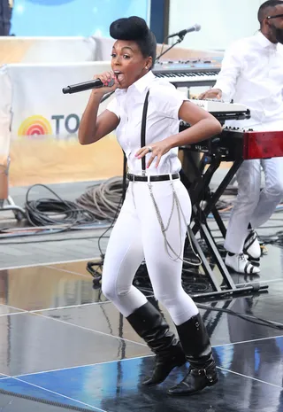 Up Jump the Boogie - Janelle Monae gets animated during her peformance on NBC's Today show at the NBC studios in New York City. (Photo: Rob Kim/Getty Images)