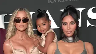 Khloé Kardashian, True Thompson, and Kim Kardashian 