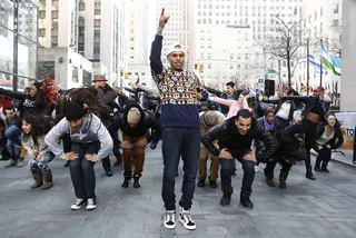 Leader of the Pack - Chris Brown dances with a huge crew at Rockefeller Center during an appearance on the Today show.&nbsp;(Photo: Peter Kramer/NBC/NBC NewsWire)