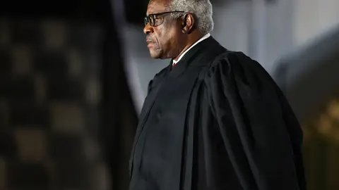 WASHINGTON, DC - OCTOBER 26: Supreme Court Associate Justice Clarence Thomas attends the ceremonial swearing-in ceremony for Amy Coney Barrett to be the U.S. Supreme Court Associate Justice on the South Lawn of the White House October 26, 2020 in Washington, DC. The Senate confirmed Barrett’s nomination to the Supreme Court today by a vote of 52-48. (Photo by Tasos Katopodis/Getty Images)