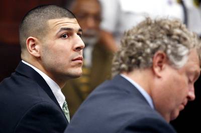 Aaron Hernandez Has Hospital Visit - Former New England Patriots tight end Aaron Hernandez was taken out of jail to a hospital for an undisclosed problem on Saturday. The Associated Press reports that Hernandez was brought to St. Luke’s Hospital in New Bedford, Massachusetts, Saturday before being returned to Bristol County jail an hour later. Hernandez has pleaded not guilty to three murders — the 2013 slaying of Odin Lloyd and the 2012 drive-by shooting of two Boston men.&nbsp;(Photo: Dominick Reuter, Pool, File/AP Photo)