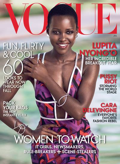 Lupita Nyong’o&nbsp;on Vogue  - The moment has finally come! After months of taking the fashion world by storm, the actress makes her Vogue debut, looking radiant in a colorful Prada cutout dress for the fashion bible’s July 2014 issue. Inside, she reflects on her landmark year, the man in her life and why she says the red carpet “feels like a war zone.”&nbsp;  (Photo: Vogue Magazine)